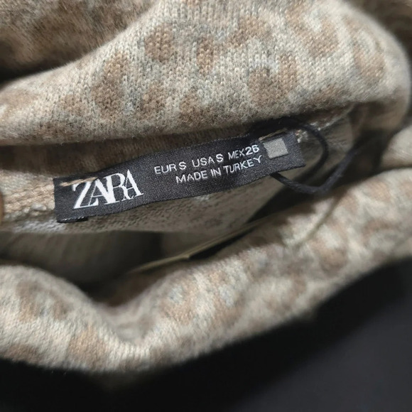 ZARA Nwt Soft Touch Animal Print Long Sleeve Turtleneck, Taupe, Light Brown, S - Picture 10 of 13
